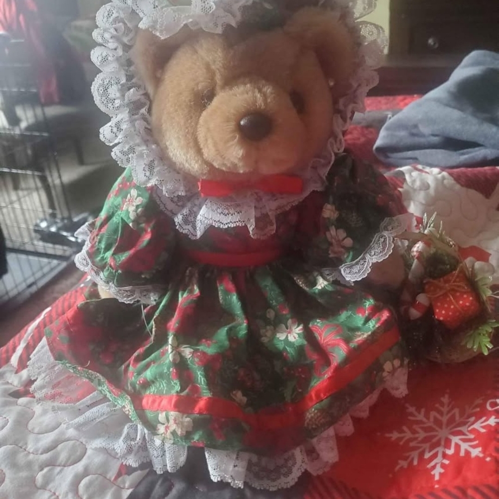Festive Teddy Bear in Holiday Dress